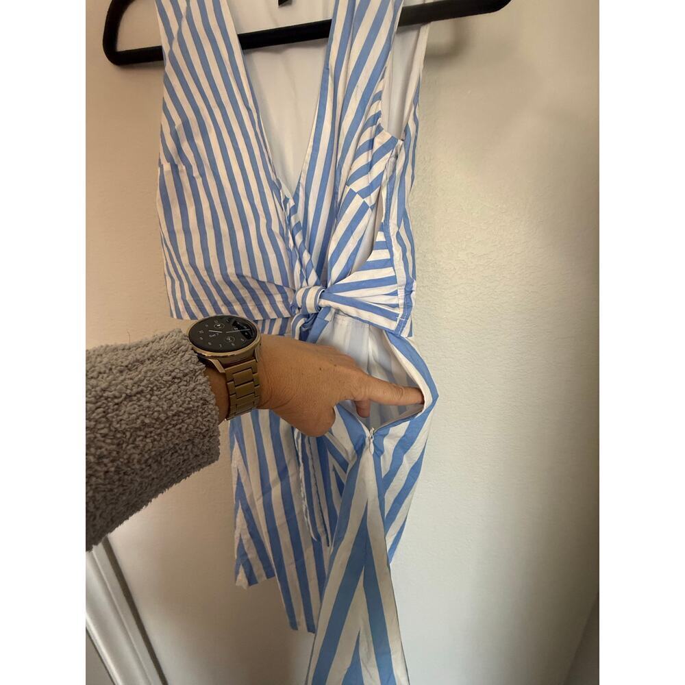 Ann Taylor Striped Poplin Wrap Dress, Blue White Women's Size 0 95% Cotton - Picture 7 of 9